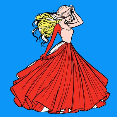 realistic woman with dress flowing in the wind