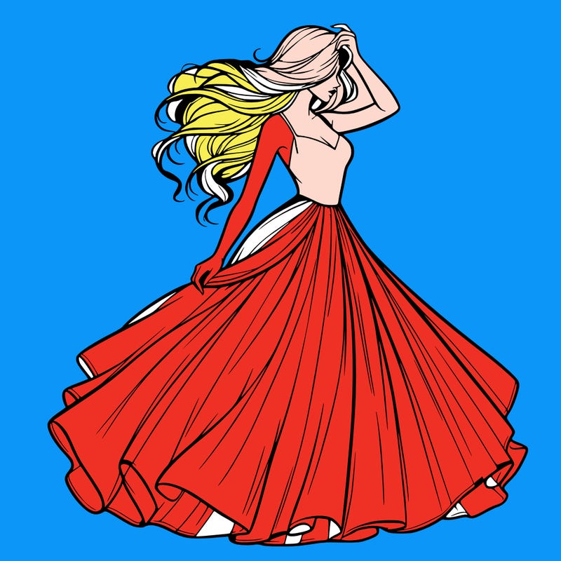 realistic woman with dress flowing in the wind