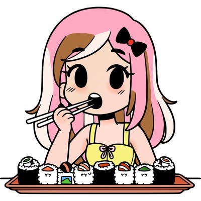 girl eating sushi