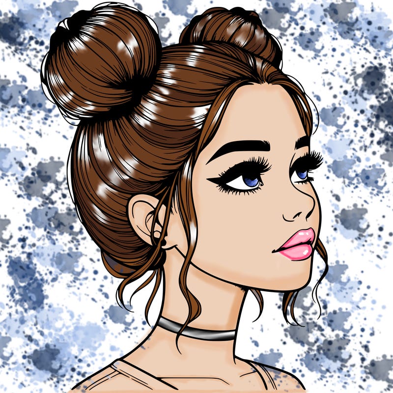 realistic girl with buns on the top of her head
