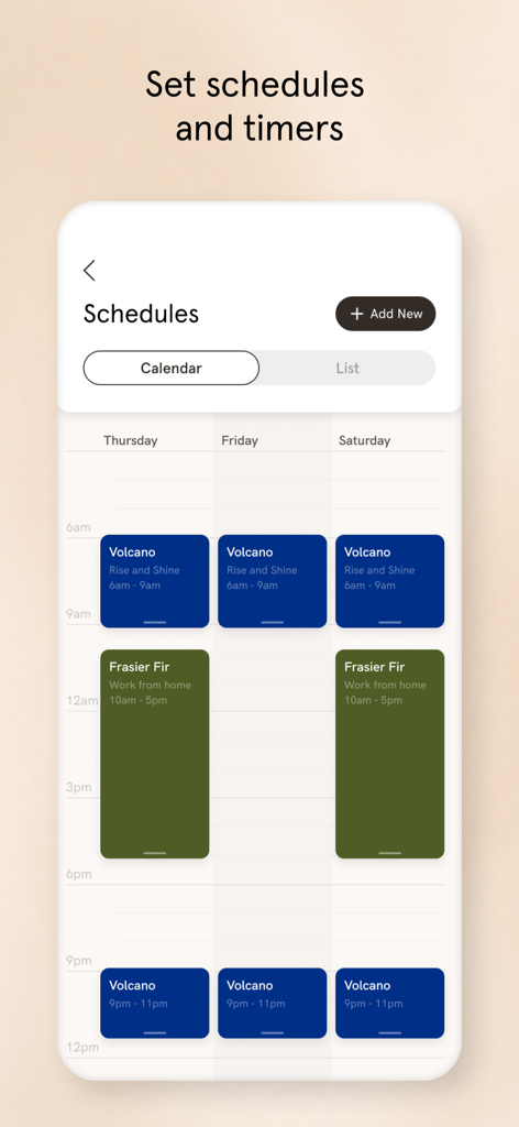 향기 세션 일정을 보여주는 Pura 앱의 캘린더 보기