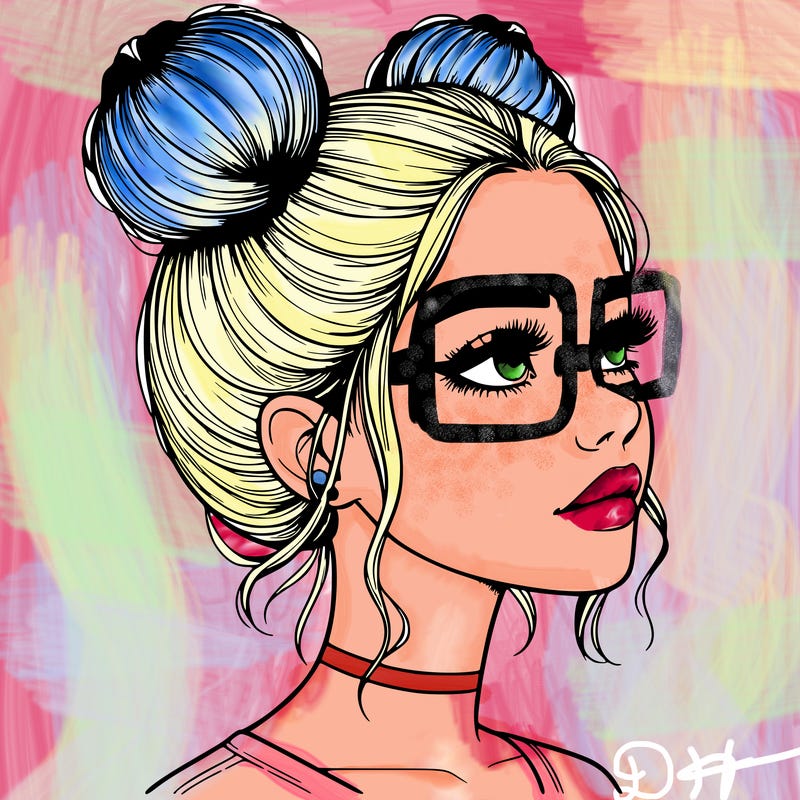 realistic girl with buns on the top of her head