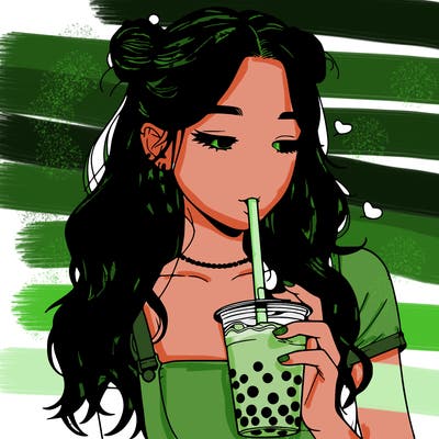 aesthetic realistic girl with boba