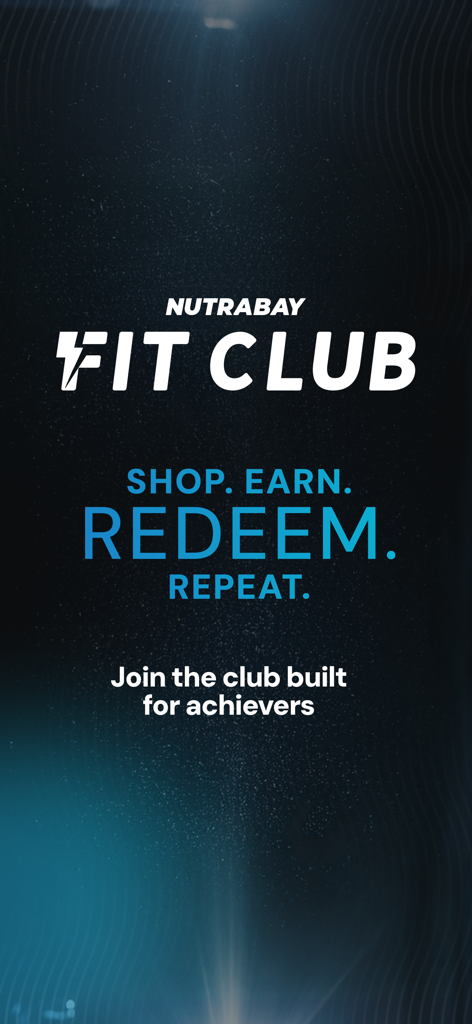 Nutrabay: Shop Supplements - Nutrabay Fit Club loyalty program screen showing shop earn and redeem cycle for fitness supplements