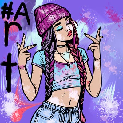 realistic teenage girl with braids and a beanie and crop top doing 🫶🏼