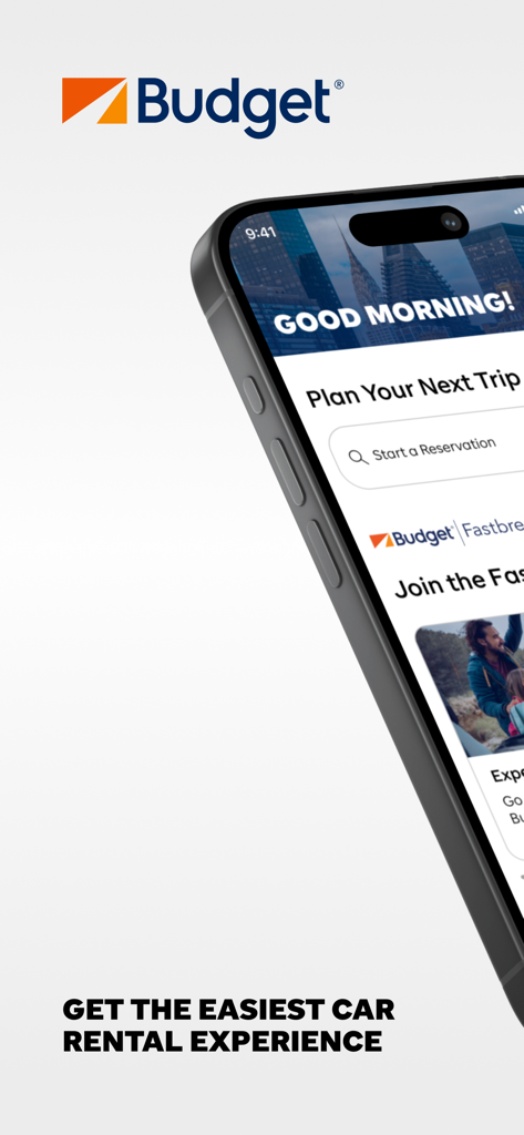 Interfaccia dell'app mobile di noleggio auto Budget su uno smartphone per la prenotazione di viaggi