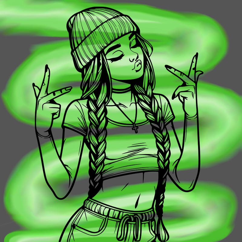 realistic teenage girl with braids and a beanie and crop top doing 🫶🏼