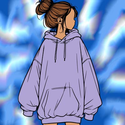 realistic girl with a oversized sweatshirt on and a bun