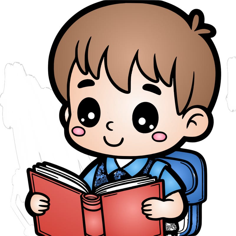 a cute boy reading a book.