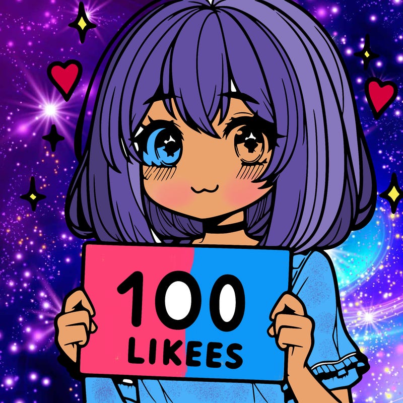 anima girl holding a 100 likes sign in her hand
