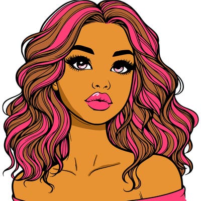 realistic girl with wavy hair and lips