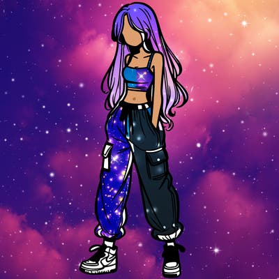 girl in baggy pants crop top and long hair