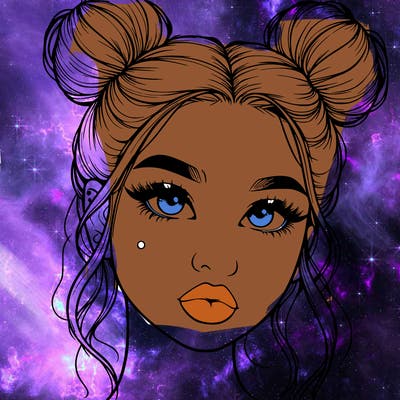 realistic girl with two buns on her hair and lips