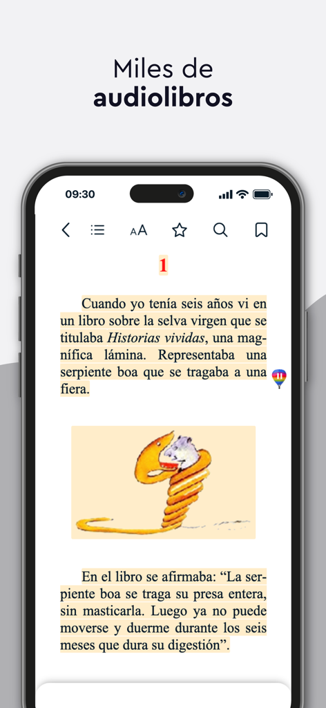 El Libro Total - Smartphone screen displaying a digital book page with an illustration in the El Libro Total app
