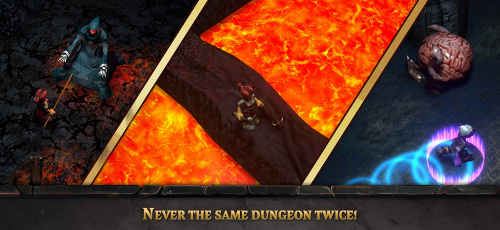 FATE: Reawakened - Collage de trois environnements de donjon différents dans FATE Reawakened montrant la variété des niveaux procéduraux