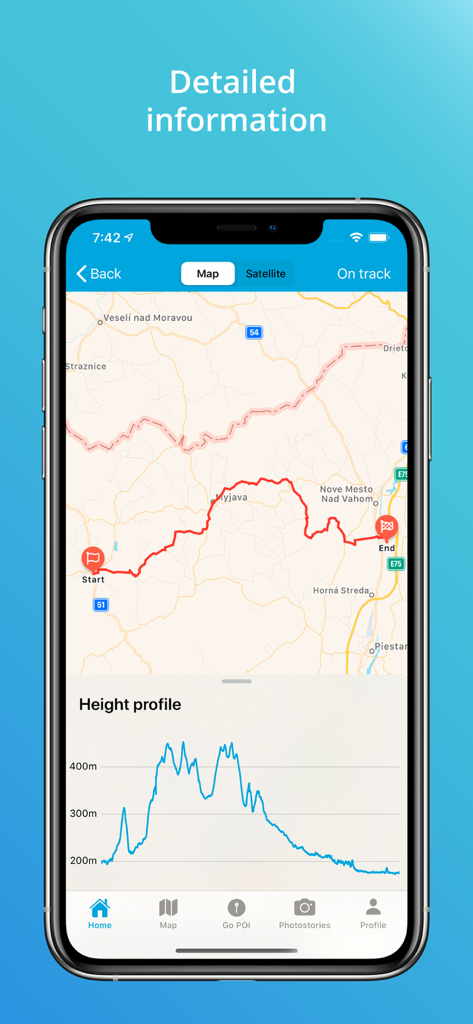GoSlovakia - A detailed route map and height profile for hiking or cycling in Slovakia on the GoSlovakia app