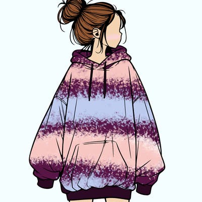 realistic girl with a oversized sweatshirt on and a bun