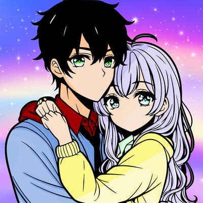 beautiful anime girl hugging a handsome anime boy
