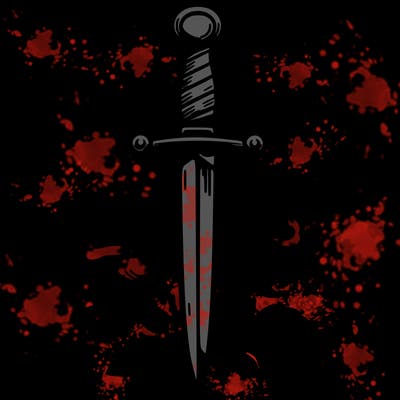 dagger in upright position with roses in front