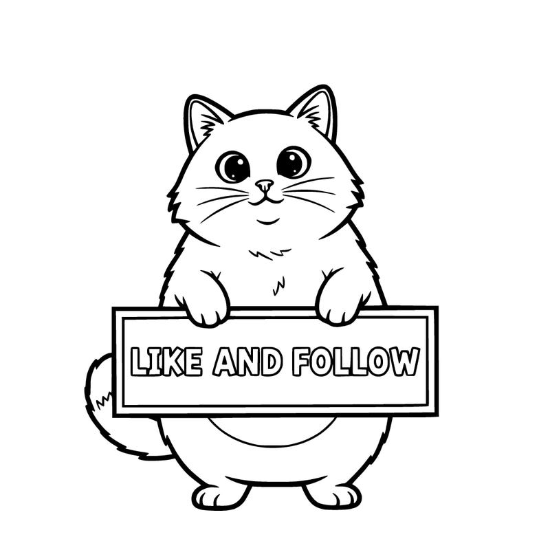 cat holding a sign that says like and follow