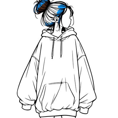 realistic girl with a oversized sweatshirt on and a bun