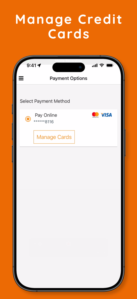 Allez - Allez app screen for selecting and managing credit card payment methods