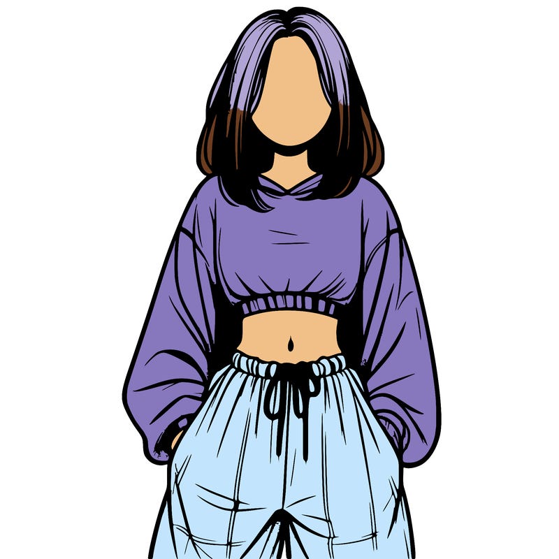 realistic girl faceless with baggy pants and a crop top