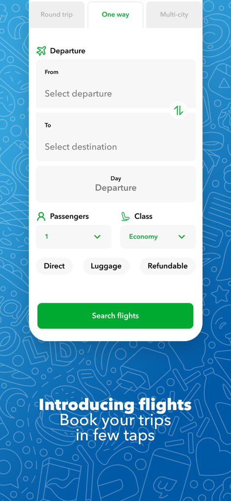 Wajeez app flight booking and search interface
