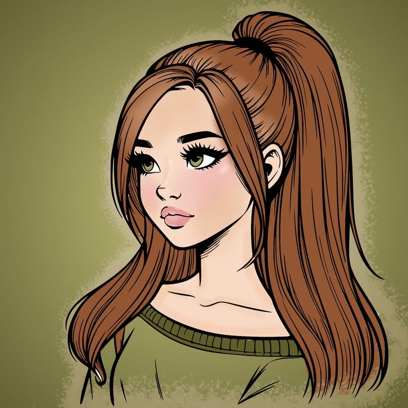 realistic girl with a high ponytail
