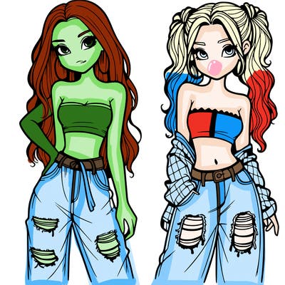 2 girls in crop tops and baggy jeans ripped
