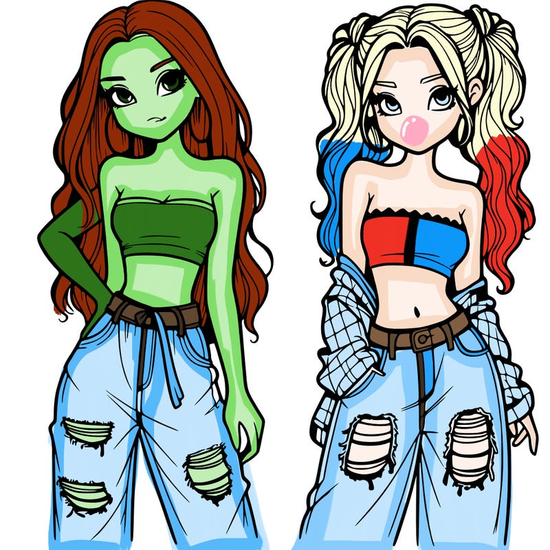 2 girls in crop tops and baggy jeans ripped