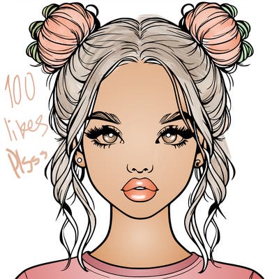 realistic girl with two buns in hair and lips