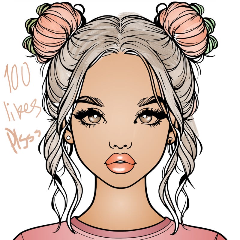 realistic girl with two buns in hair and lips