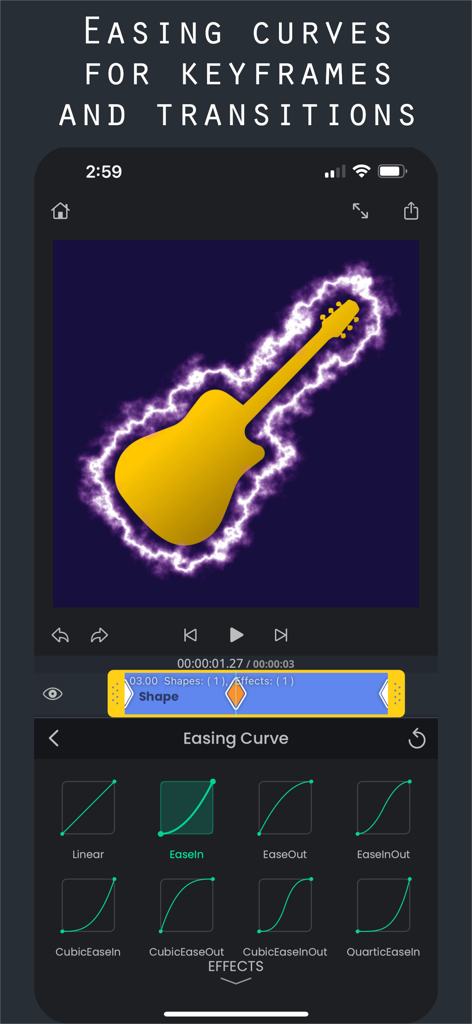Superimpose V - Video Editor - Superimpose V video editor interface showing different easing curve options for keyframe animations and transitions