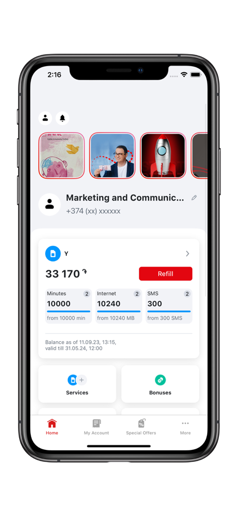 My-Viva - A screenshot of the My-Viva app home screen showing account balance and remaining mobile data