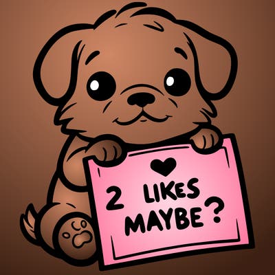 a puppy holding a sign that says 2 likes maybe?