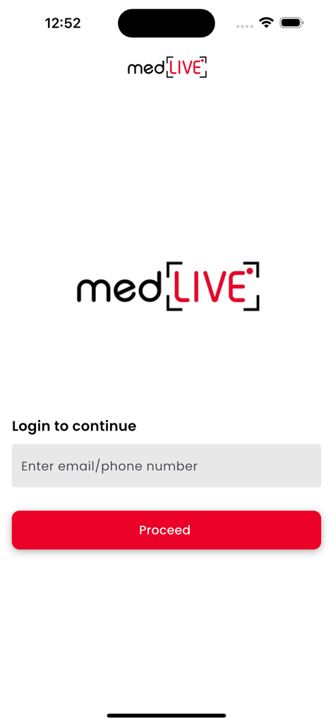 Login screen of the medLIVE by Dr Priyanka medical education app