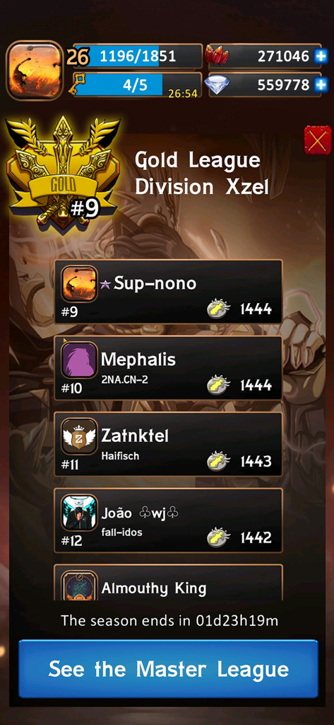 Eredan Arena - Classifica della Lega Oro di Eredan Arena che mostra le classifiche dei giocatori competitivi e i punteggi.