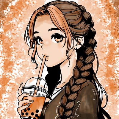 realistic girl with braided hair drinking boba