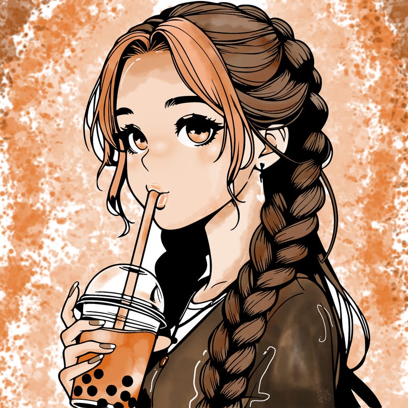 realistic girl with braided hair drinking boba