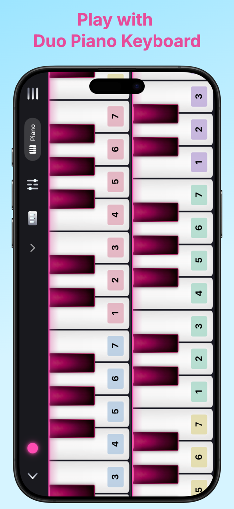 Hi Piano - A dual piano keyboard display on a smartphone screen for two players