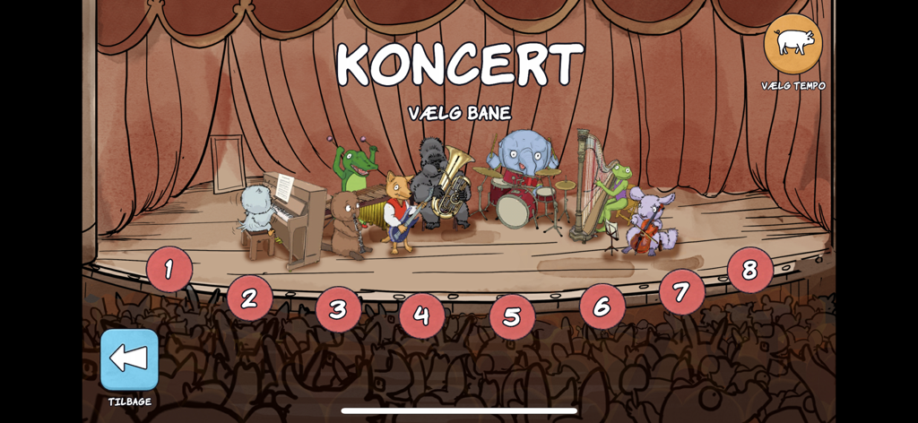 ozzy.games - Cartoon animal band performing on a concert stage for game level selection