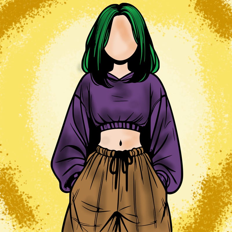 realistic girl faceless with baggy pants and a crop top
