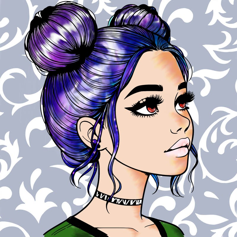 realistic girl with buns on the top of her head