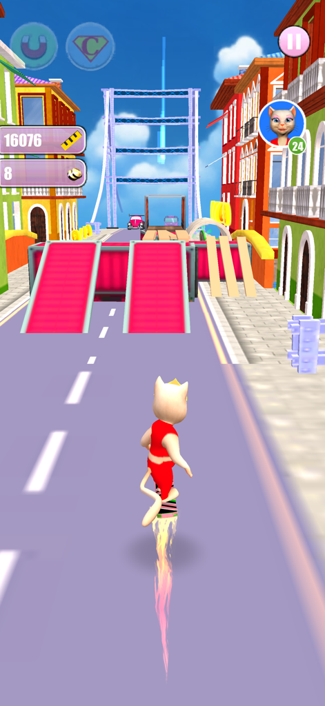Princess Cat Lea Run - Princess Cat Lea character running through a colorful city using a jet power up