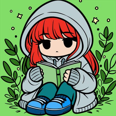 girl in oversized hoodie reading a book