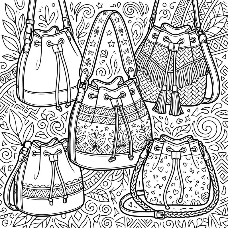 Unleash your inner fashionista with this exciting bucket bag coloring page, specially designed for teens who love trendy accessories. Express your unique style by bringing these intricate designs to life with a splash of color!