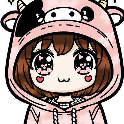 kawaii girl with cow hoodie