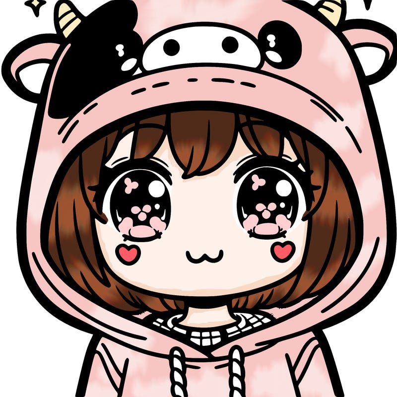 kawaii girl with cow hoodie