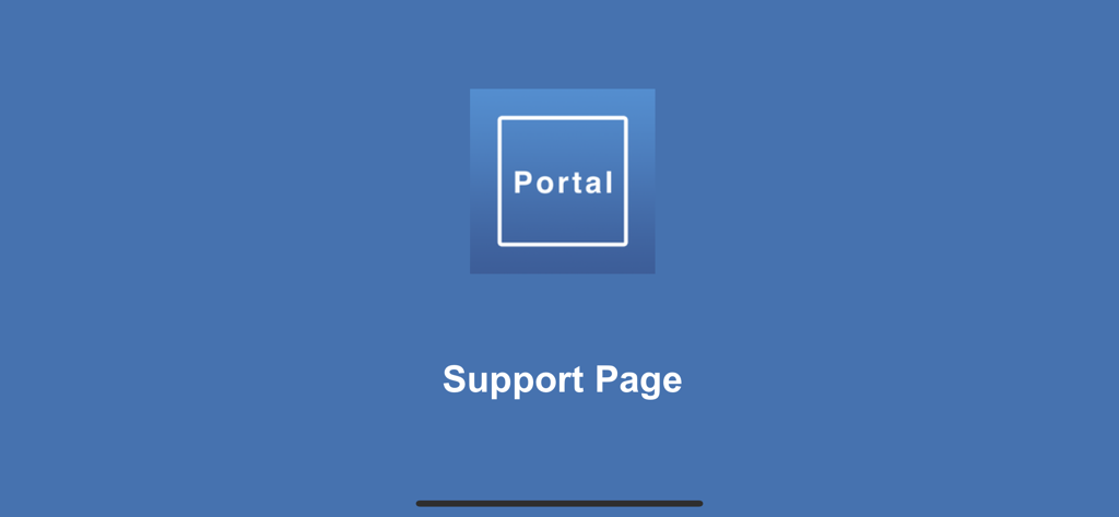 Portalアプリのサポートページインターフェース。青い背景に白いロゴが表示されています。